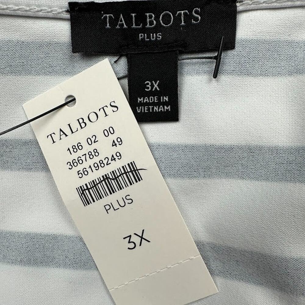 Talbots Top Womens 3X Navy White Striped Stretch Preppy Coastal Resort Nautical - Picture 8 of 12